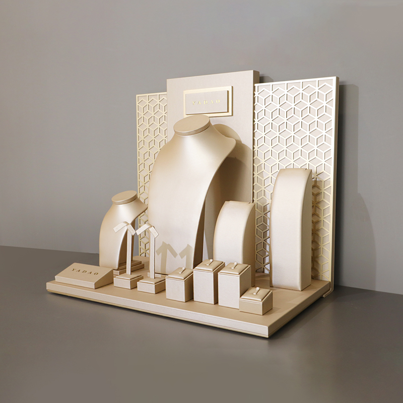 high quality window jewelry display counter jewelry display props fine jewelry display set silk texture pu leather stands