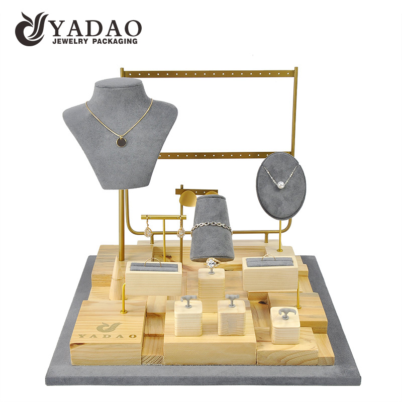 solid wood jewelry display set jewelry store window display props display ring earring pendant metal stand
