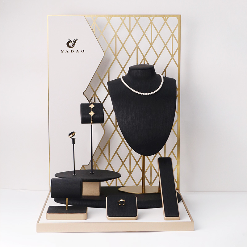 newly customize jewelry display set jewelry store window jewelry display props pu leather stands display ring earring pendant 
