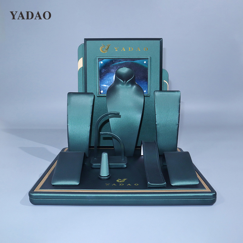 dark green pu leather jewelry display small window display set jewelry showcase display props