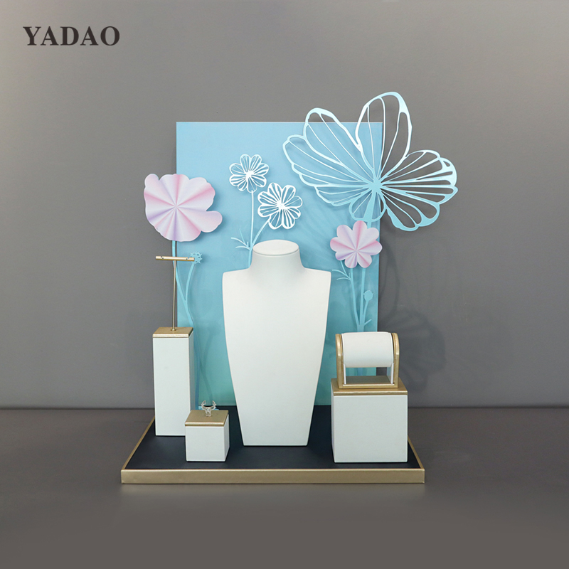bespoke window jewelry display jewelry store showcase jewelry display props pu leather stands display ring earring necklace