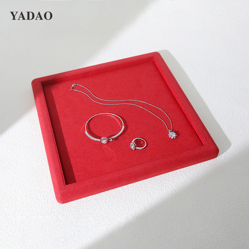 customize jewelry tray red color jewelry serving tray jewelry store counter collection tray 