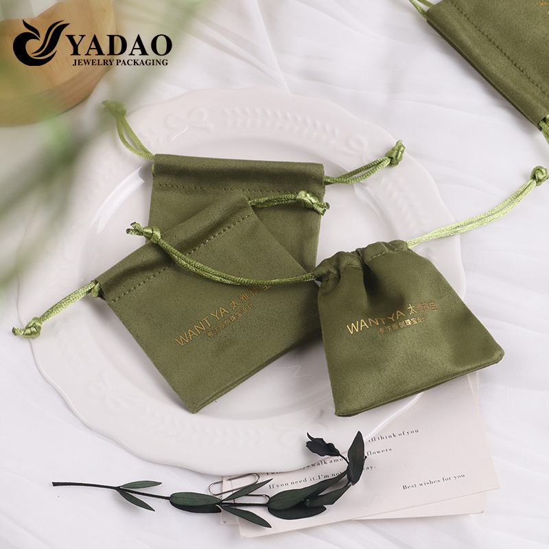 luxury suede pouch bag jewelry packaging bag drawstring pouch bag olive green color