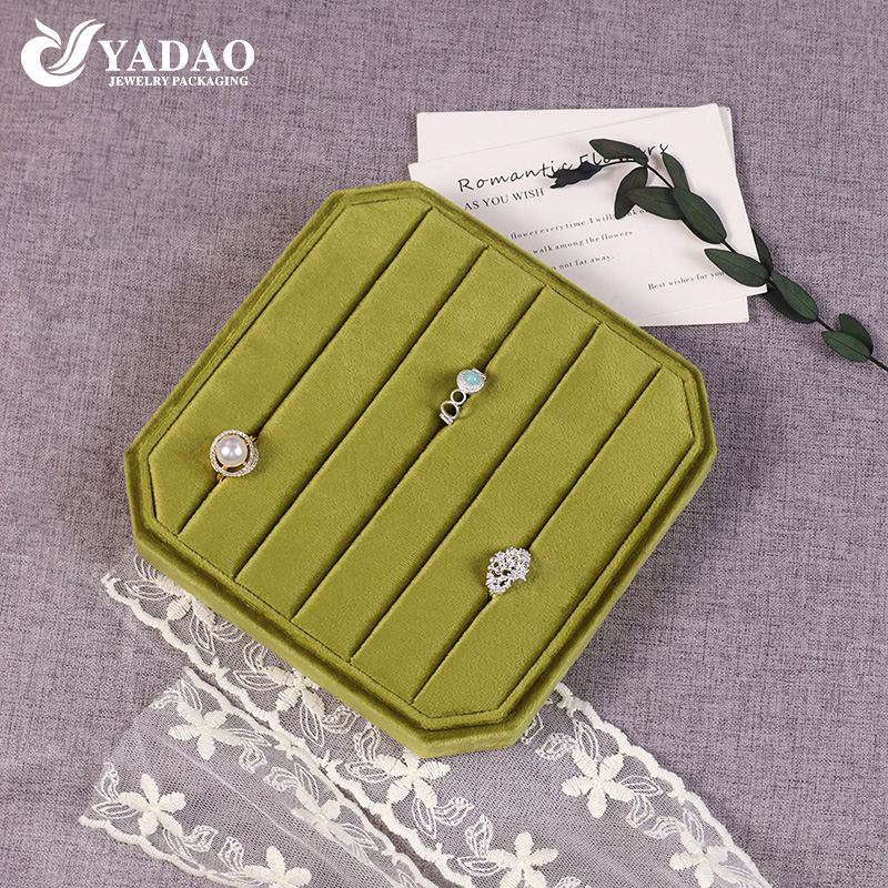 octagonal shape wooden tray olive green color jewelry tray velvet tray display rings