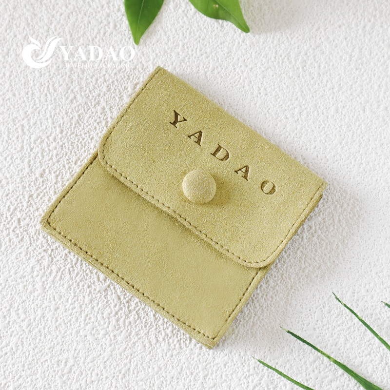 olive green color snap pouch bag microfiber jewelry packaging pouch button bag