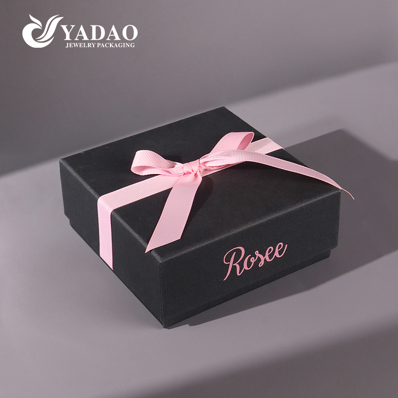 pink ribbon gift packaging box jewelry box black pendant box