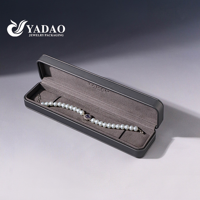high quality jewelry box gray pu leather plastic jewelry packaging long bracelet box
