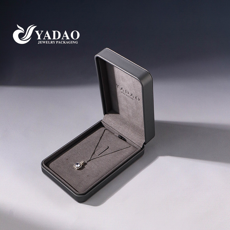 customize quality jewelry box gray pu leather plastic jewelry packaging box small jewelry set box