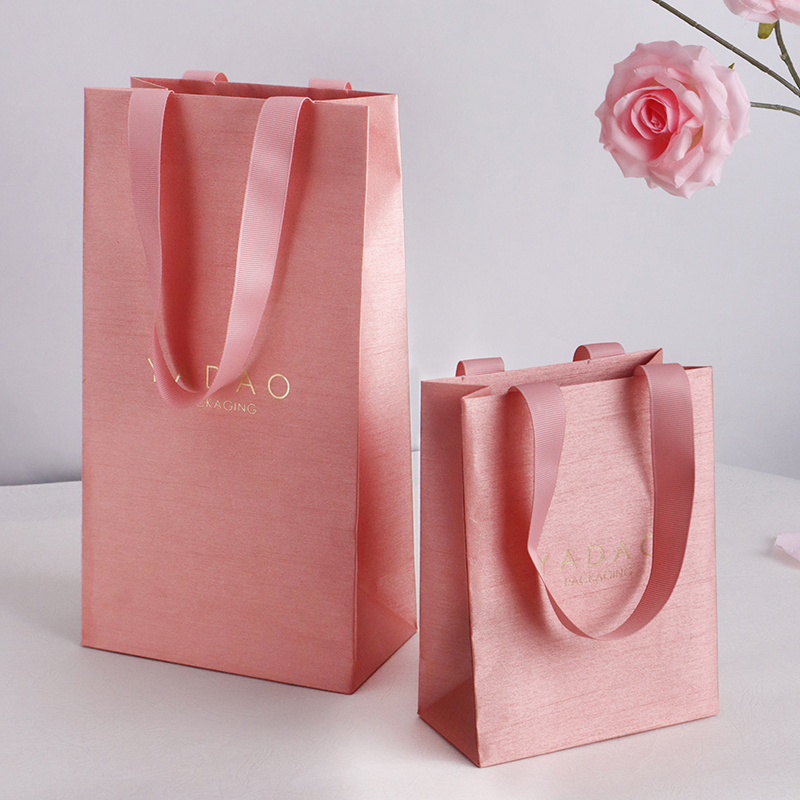 customize fancy paper bag satin look jewelry bag paper gift packaging ribbon shopping bag