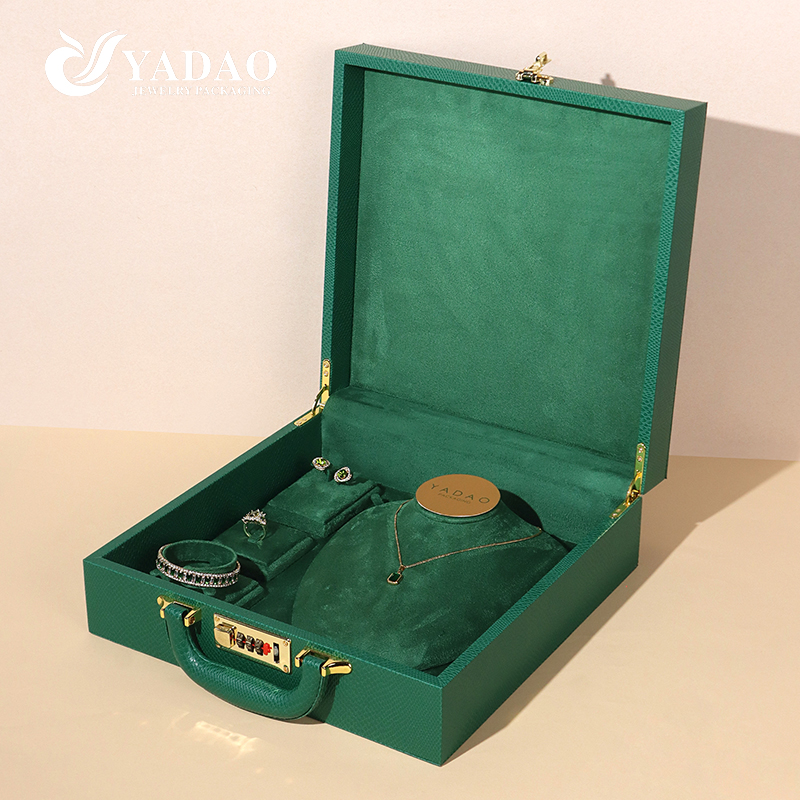 Custom Premium PU Leather Jewelry Tray Box with Velvet Lining and Combination Lock for Luxury Display & Storage