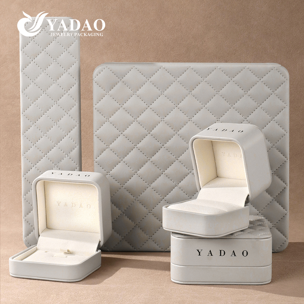 High-End Grey Grid Leather Jewelry Box, Custom Logo, Multi-Functional Jewelry Storage Box