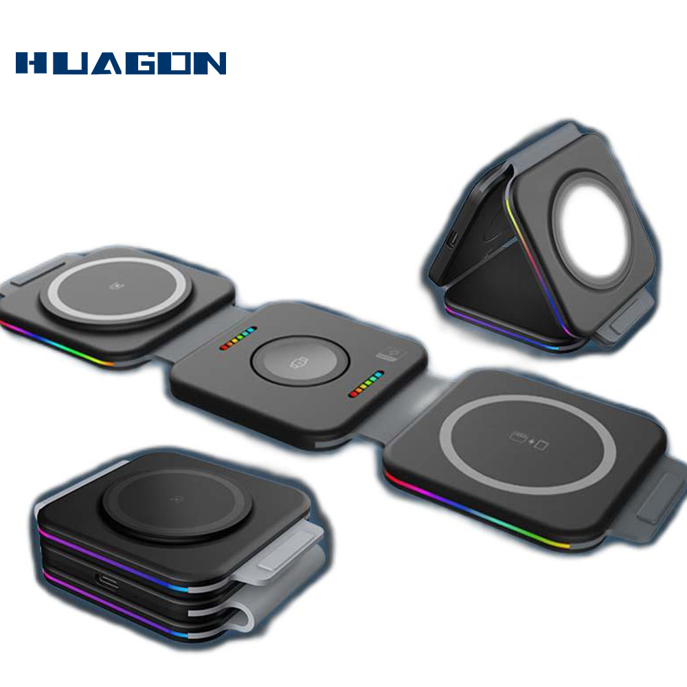 15w 고속 충전 자기 접이식 3 In 1 무선 충전기 Iphone15 14 13 Pro Apple Watch9 8 7 6 5 Airpods Samsung Galaxy Buds