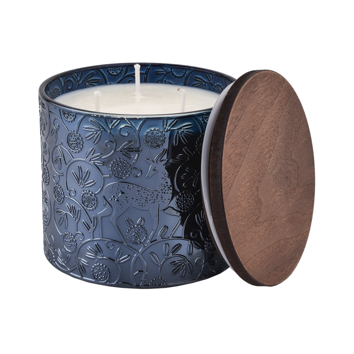 De-kalidad na eleganteng blue deer pattern glass candle jar para sa mga regalo ng pamilya