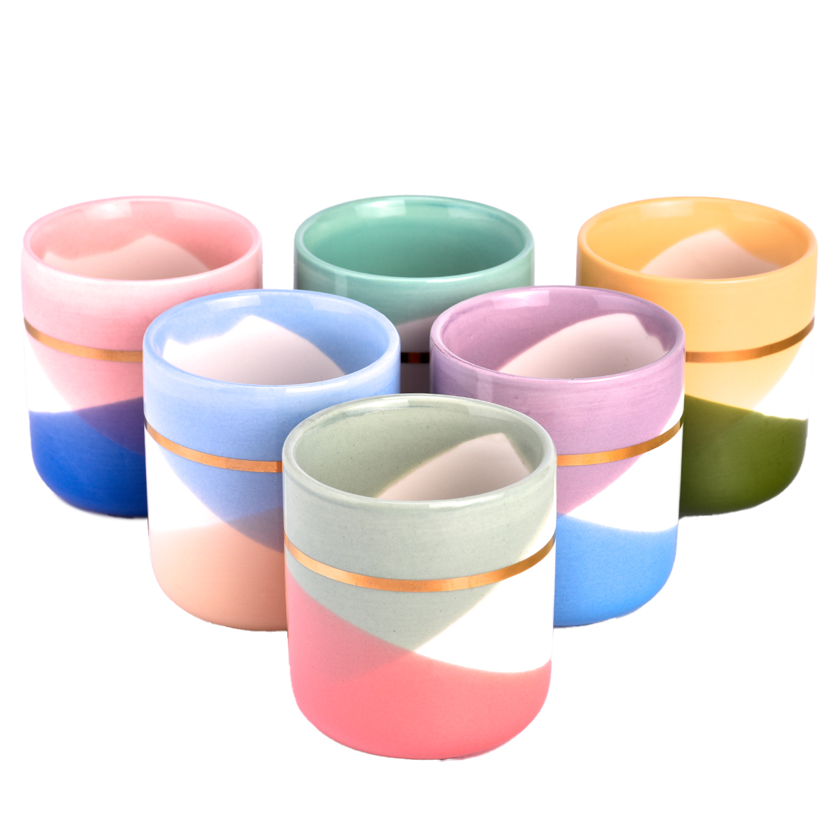 Custom gold loop blue white orange wavy pattern empty ceramic candle container jar Custom gold loop blue white orange wavy pattern empty ceramic candle container jar