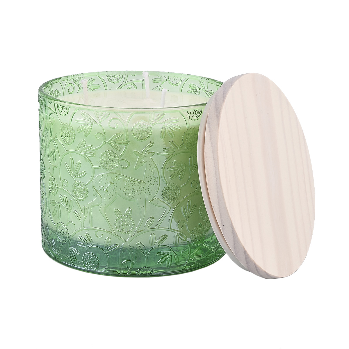 Pakyawan Dekorasyon sa Bahay Green Deer Pattern Glass Candle Jar