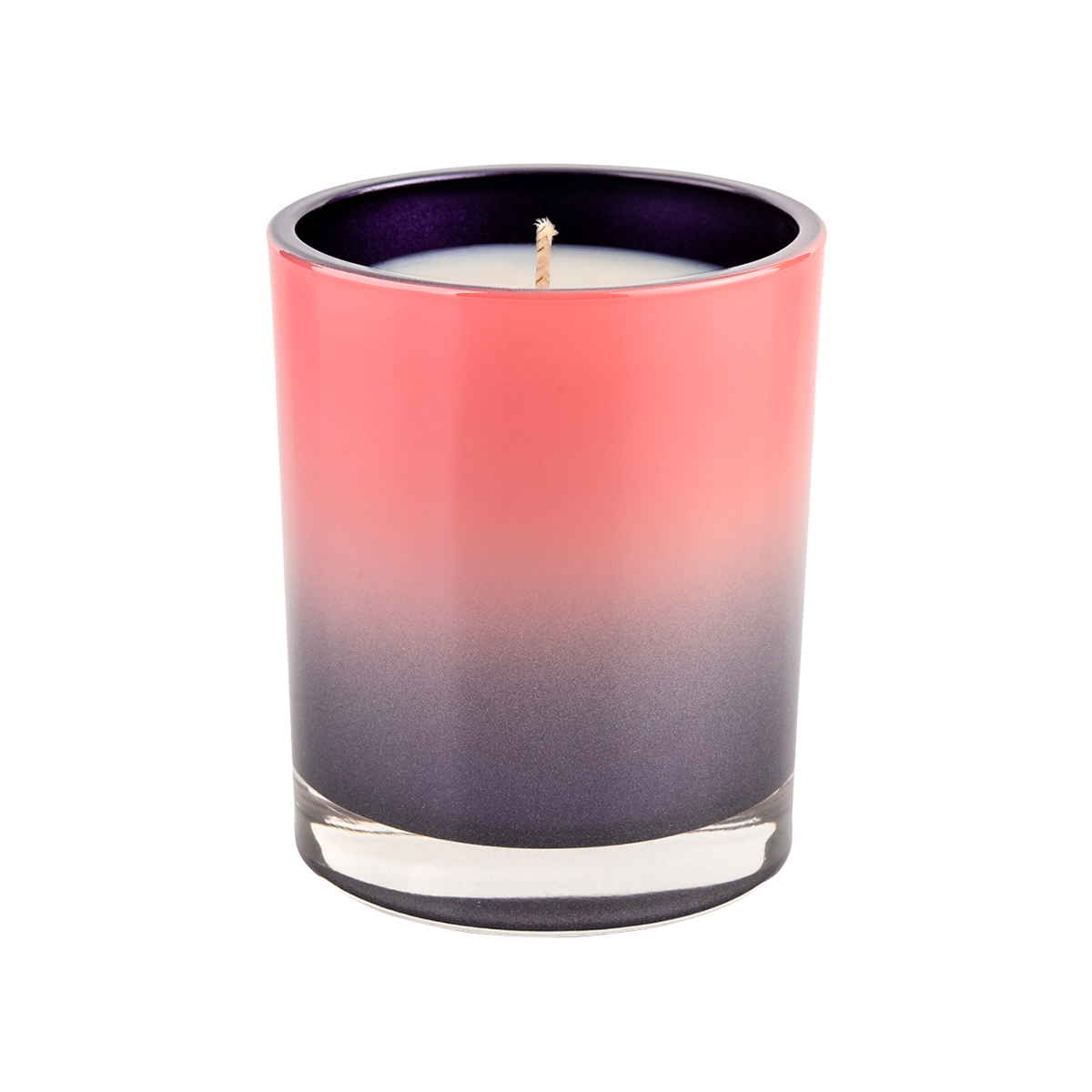 Pot de bougie en verre rose dégradé violet de luxe à l'intérieur du décor à la maison de couleur de pulvérisation
