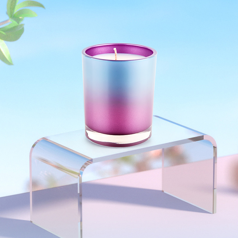 10 oz Straight Edge Glass Candle Container Purple Gradient Blue Decoration