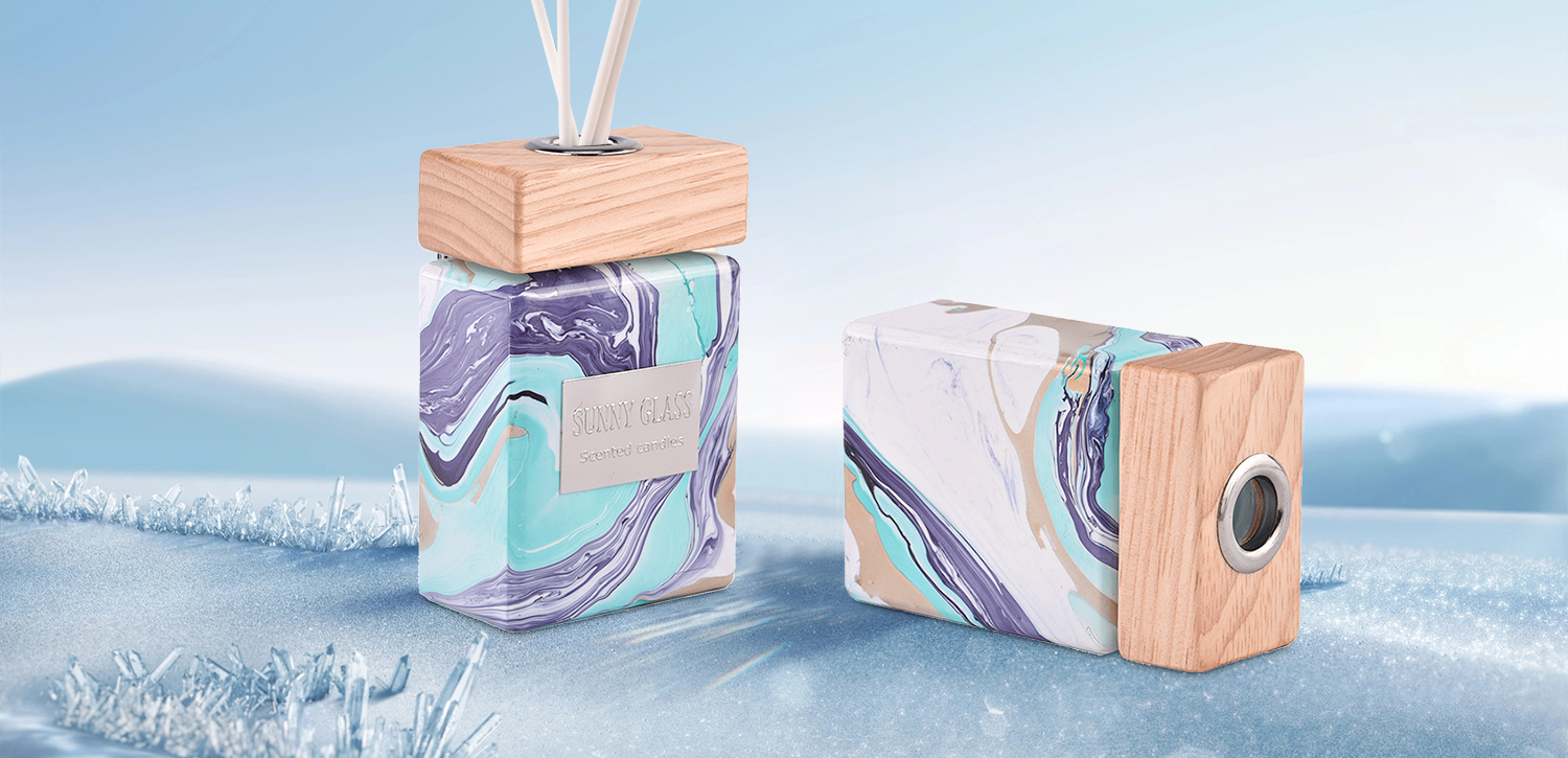 Wholesale marble fluid blue square glass diffuser bottle home decor