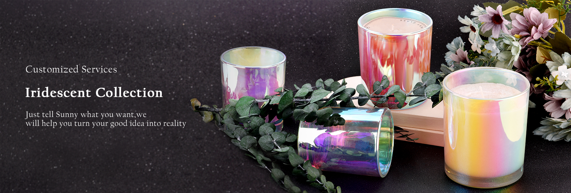 Tarros de velas de vidrio iridiscente