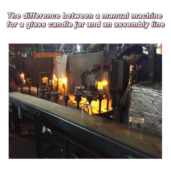 The difference between a manual machine for a glass candle jar and an assembly line The difference between a manual machine for a glass candle jar and an assembly line