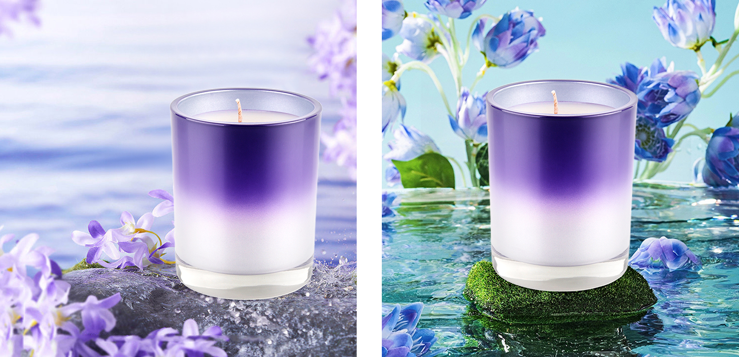 289ml Straight Edge Glass Candle Container White Gradient Purple Wholesale