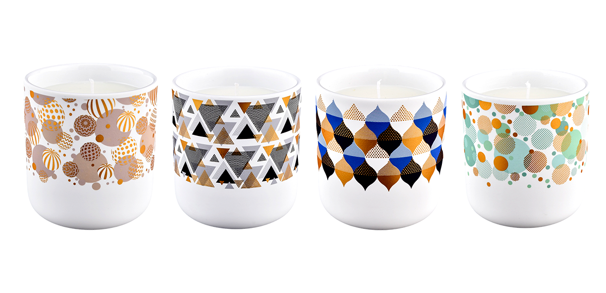 Wholesale luxury ceramic candle jars with unique spherical geometric patterns