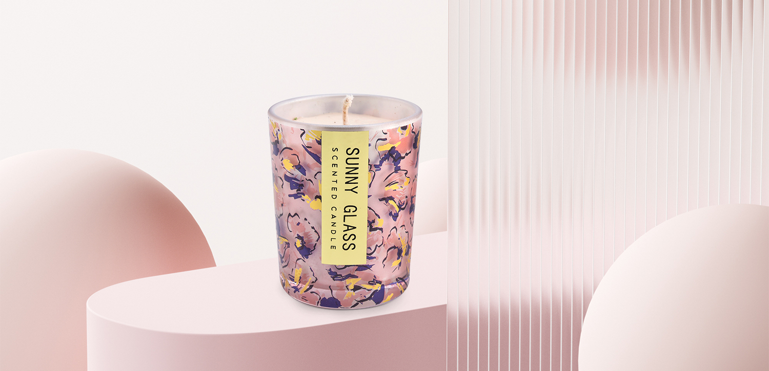 Wholesale 10.7oz uu floral paper glass pattern glass candle jar