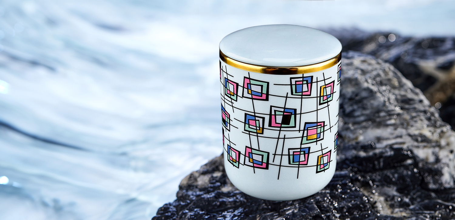 Luxury blue multicolored block pattern ceramic candle holders with lid