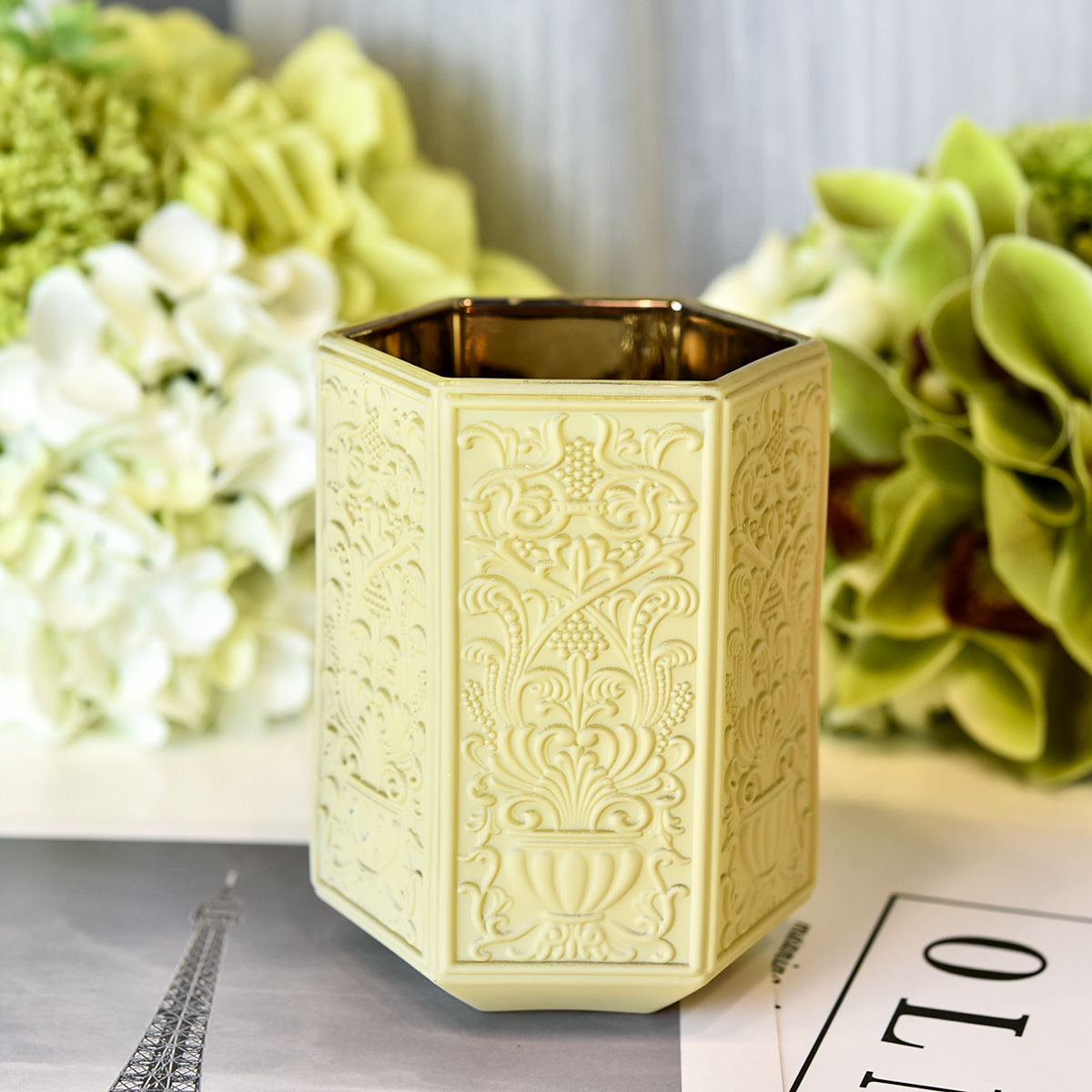 Engros barok guldbelagt gult lysglas