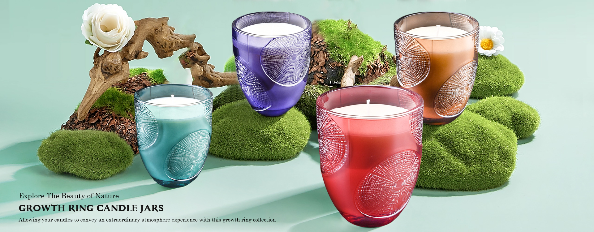 Recipientes para velas de vidrio con anillo de crecimiento