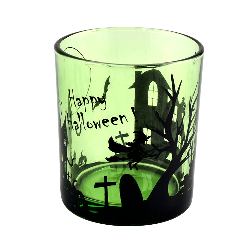 Manufacturers direct custom purple halloween graffiti decorated empty glass candle jars