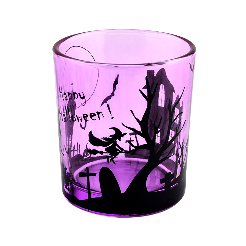 Manufacturers direct custom purple halloween graffiti decorated empty glass candle jars