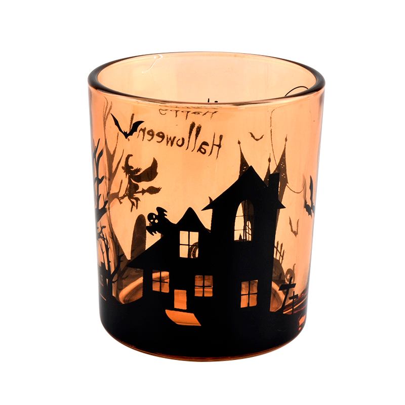 Manufacturers direct custom purple halloween graffiti decorated empty glass candle jars