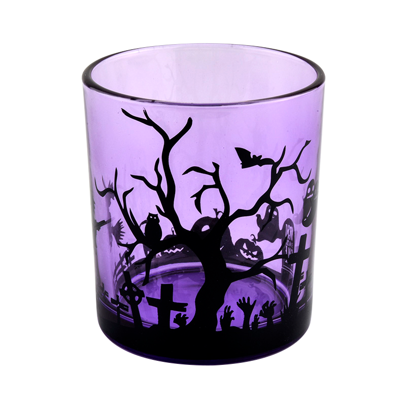 Manufacturers direct custom purple halloween graffiti decorated empty glass candle jars