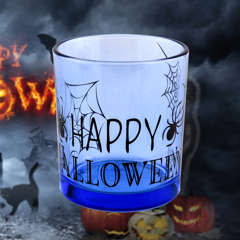 285ml blå tilpassede luksus halloween glas stearinlys krukker grossist