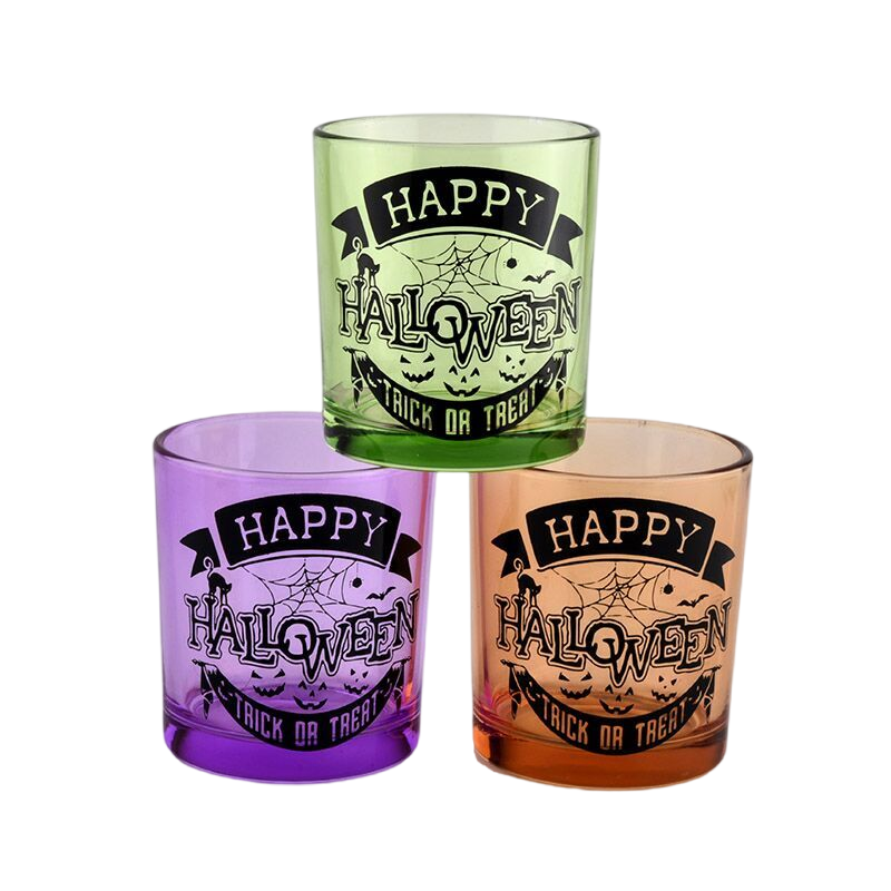 Wholesale orange halloween graffiti glass candle jars decorated for the holiday Wholesale orange halloween graffiti glass candle jars decorated for the holiday