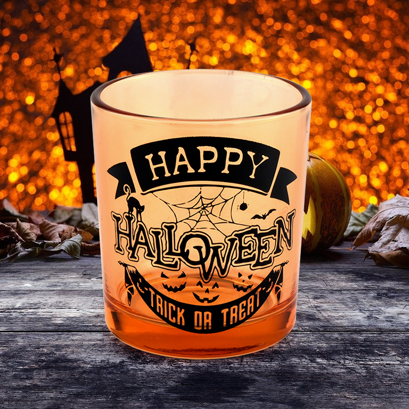 Engros orange halloween graffiti stearinlys krukker dekoreret til ferien