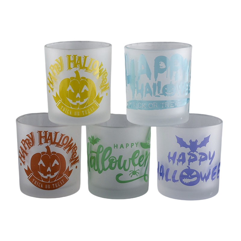 Wholesale frosted pumpkin Halloween pattern glass candle jars Wholesale frosted pumpkin Halloween pattern glass candle jars