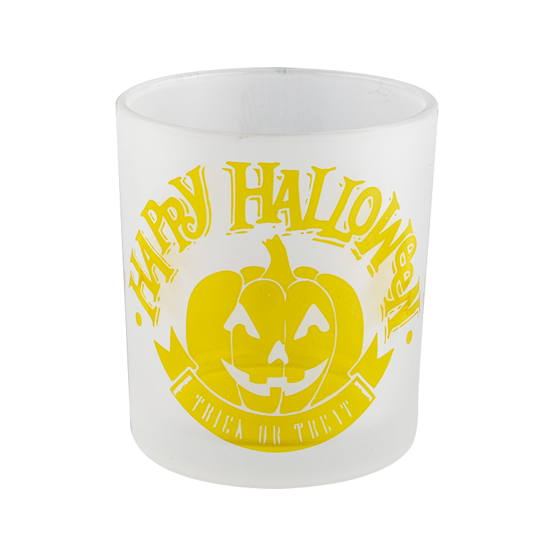 Brugerdefineret matteret gult græskar Halloween mønster glas lys krukke lysestage dekoration