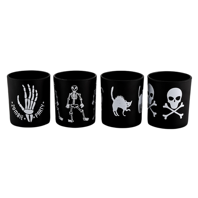 Luxury hand-painted Halloween graffiti decorated black glass candle jars Luxury hand-painted Halloween graffiti decorated black glass candle jars