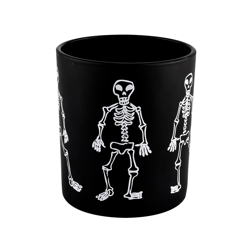 Engros sorte stearinlysglas med Halloween kranium design glas stearinlys krukker