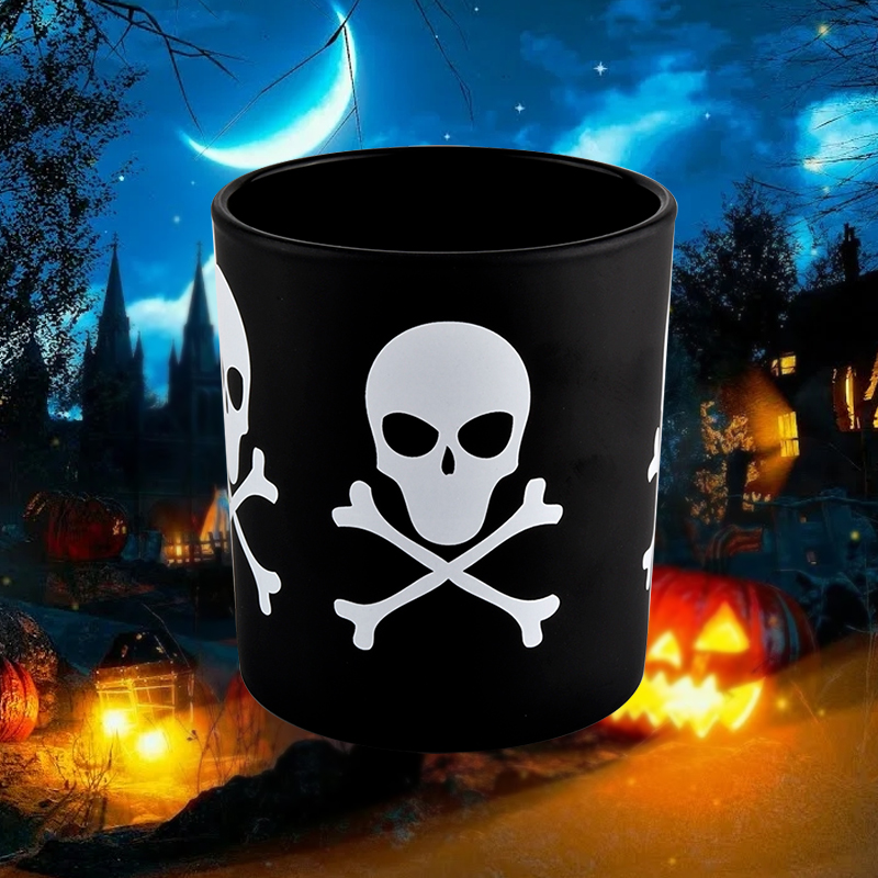 Engros populære brugerdefinerede håndlavede sorte Halloween graffiti stearinlysglas