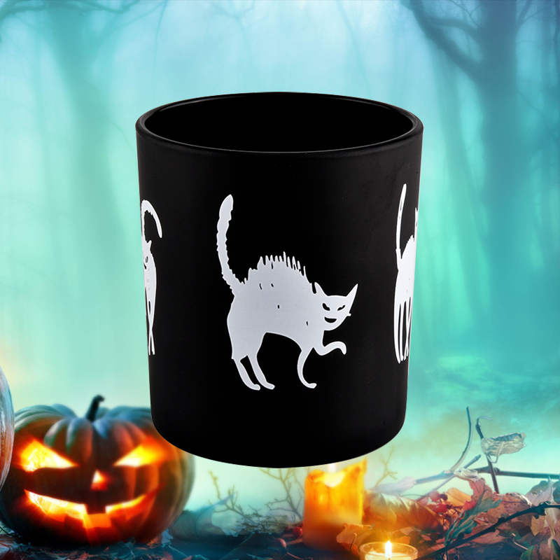 Luksus håndmalede Halloween-graffiti-dekorerede sorte stearinlysglas
