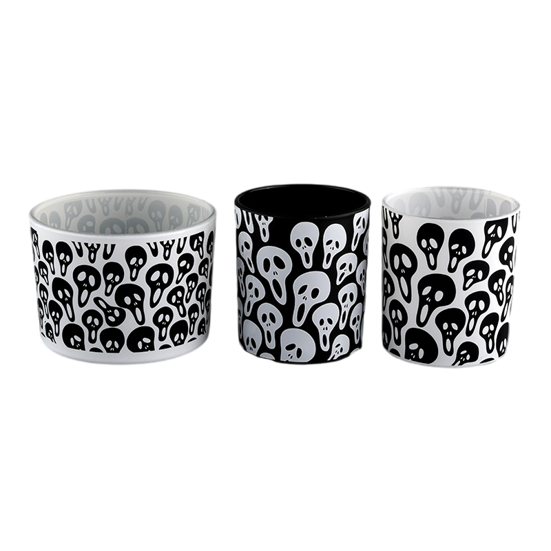 Luxury white glass candle jar Halloween black skeleton graffiti candle jars wholesale Luxury white glass candle jar Halloween black skeleton graffiti candle jars wholesale