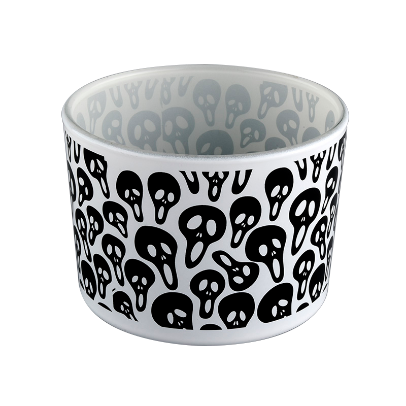 Luxury white glass candle jar Halloween black skeleton graffiti candle jars wholesale