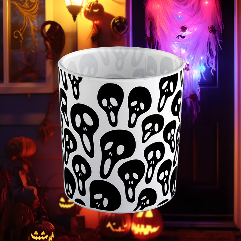 Luksus hvidt stearinlysglas Halloween sort skelet graffiti lysglas engros