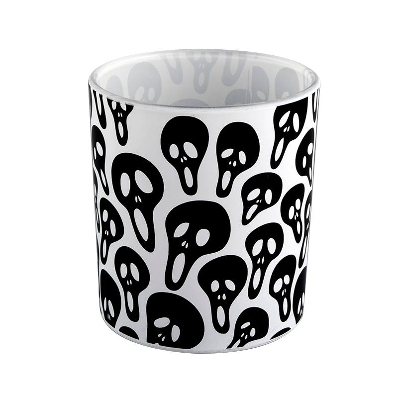Luksus hvidt stearinlysglas Halloween sort skelet graffiti lysglas engros