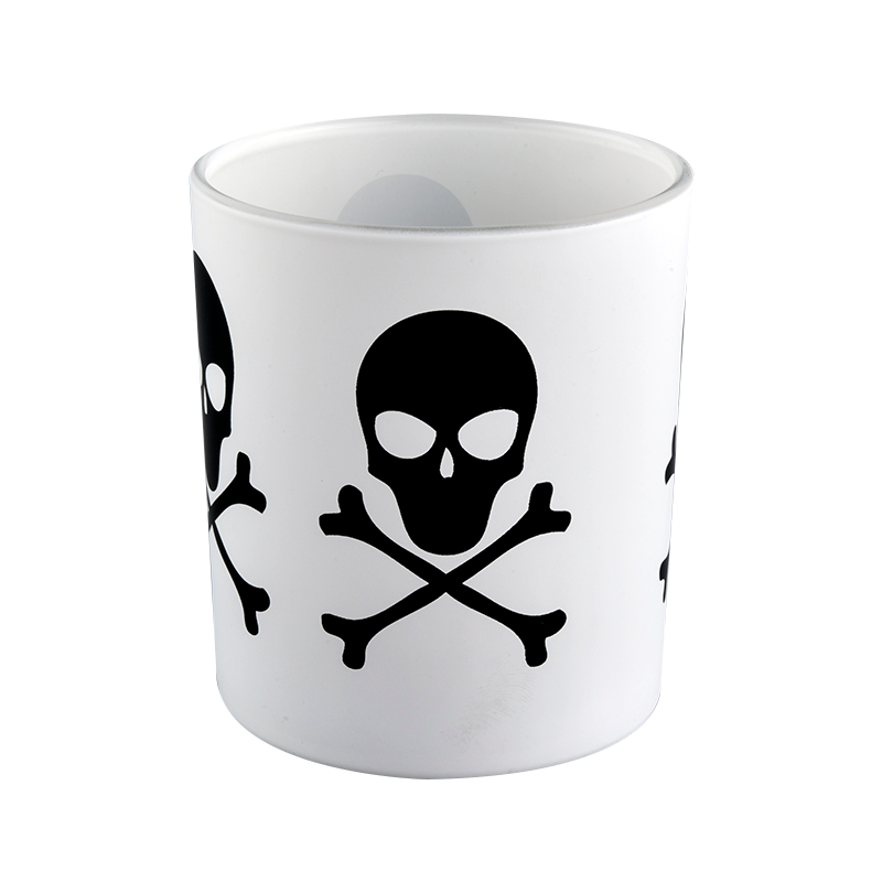 Høj kvalitet hvid glas stearinlys krukke Black Skull graffiti Halloween mønster engros