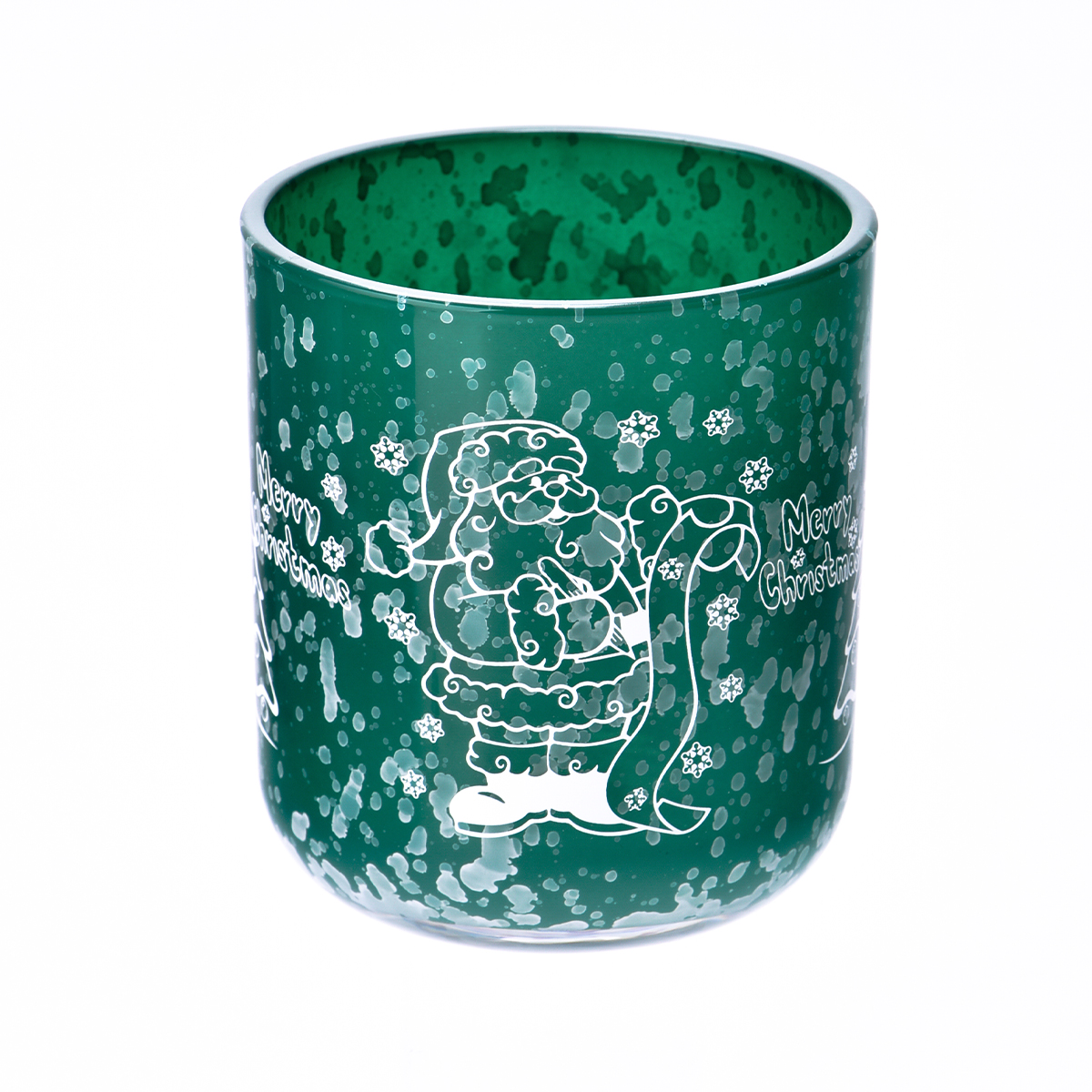 Wholesale popular customized grass green christmas decal paper glass candle jar with lid