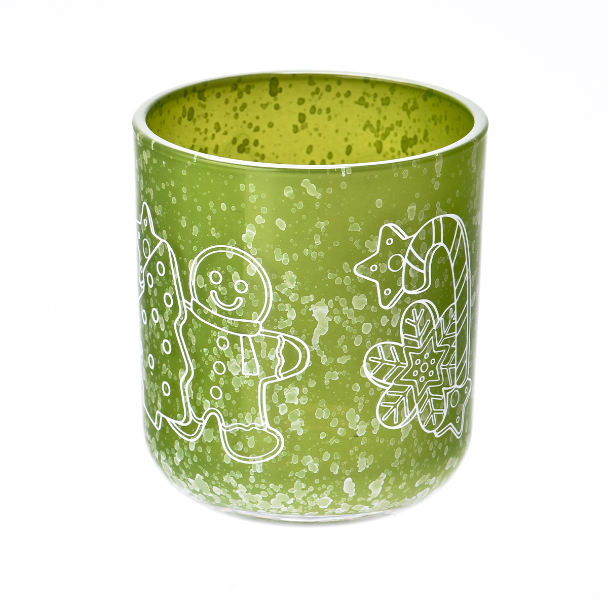 Wholesale popular customized grass green christmas decal paper glass candle jar with lid